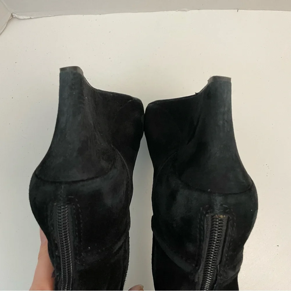 Tory Burch Boots Irene Wedge Tall Softy Suede Leather Logo Black